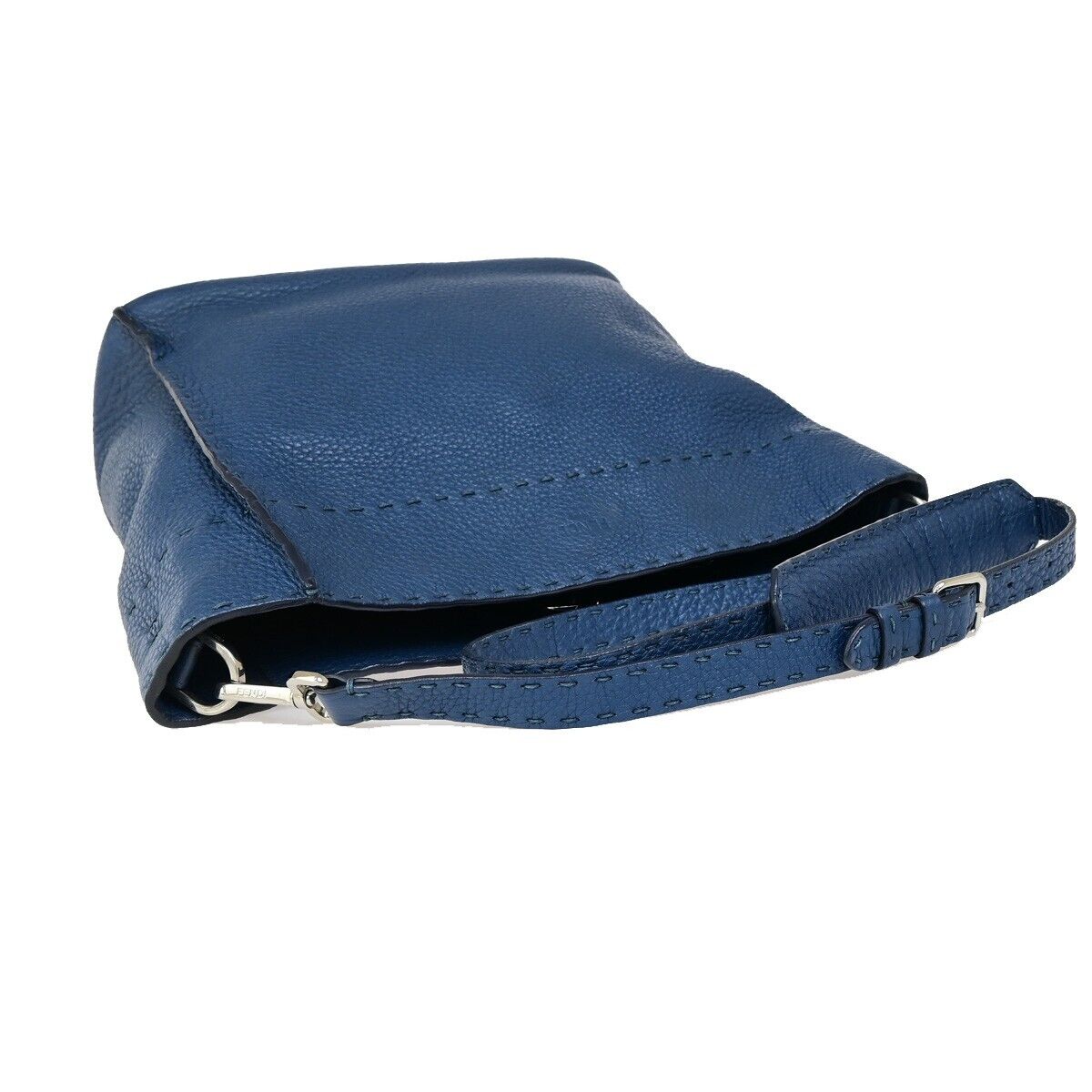 FENDI Logo Anna Selleria Bucket Shoulder Bag Leather Blue Italy 83FB186