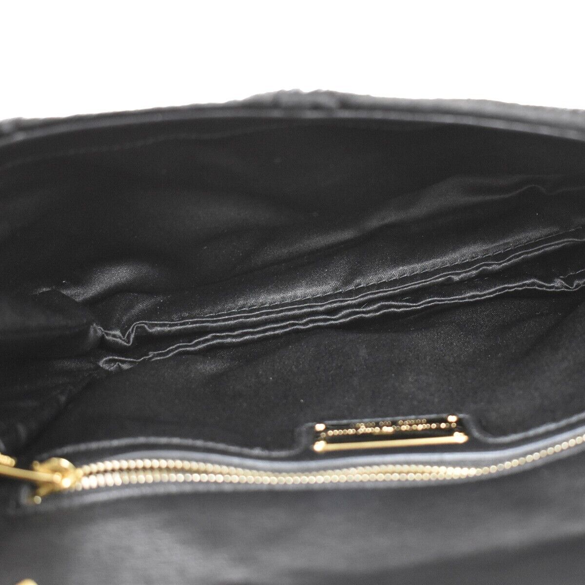 SALVATORE FERRAGAMO Vara Chain Shoulder Bag Fur Leather Black Gold Italy 67GA804
