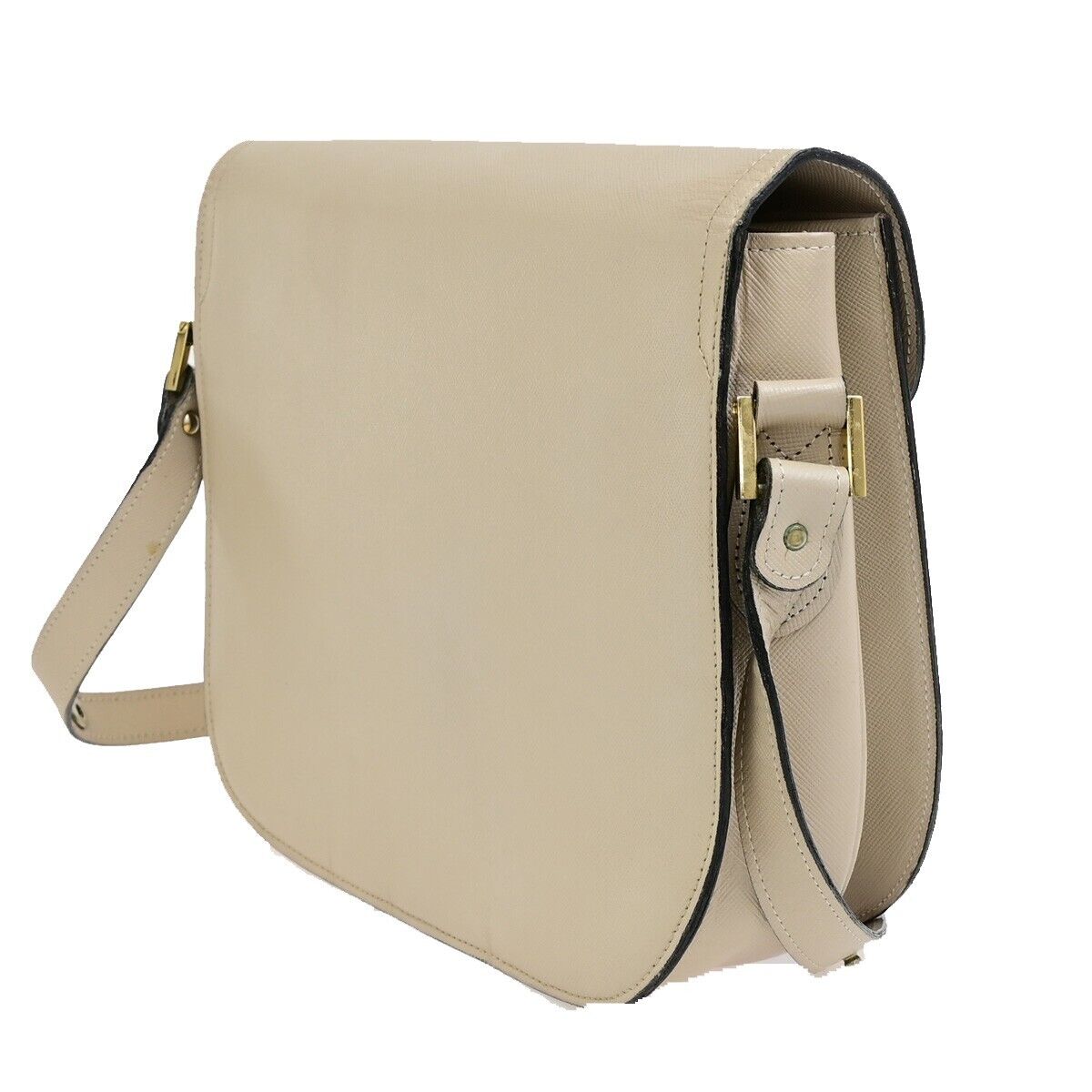 YVES SAINT LAURENT YSL Logo Shoulder Bag Leather Beige GHW 62EE051