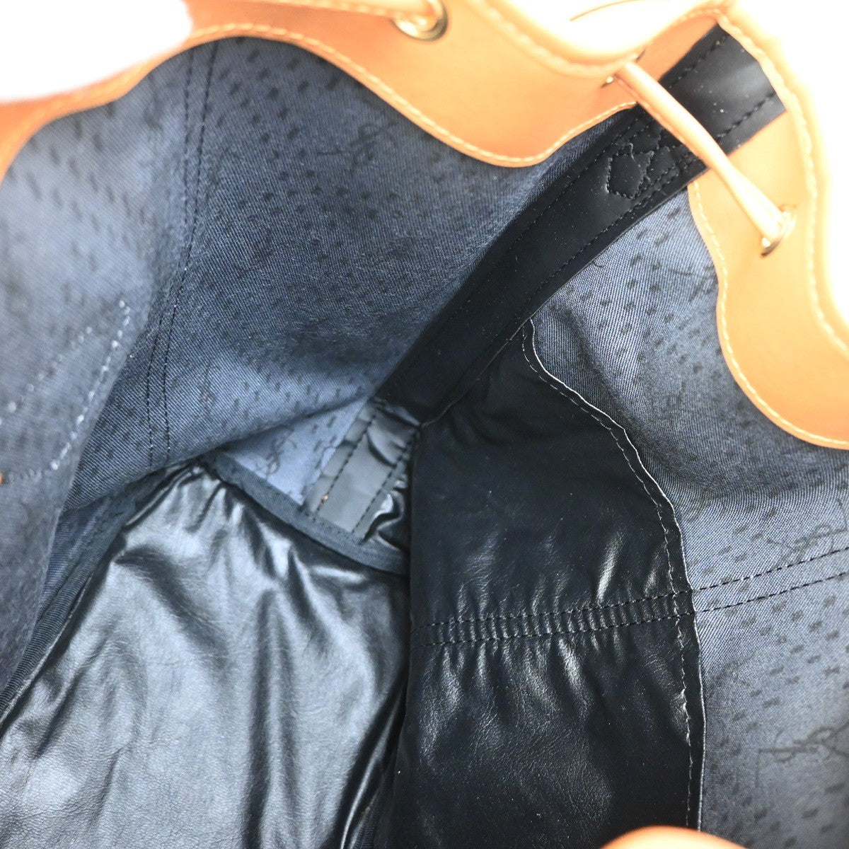 Saint Laurent YSL Logo Drawstring Shoulder Bag PVC Leather Navy Brown 38FC055