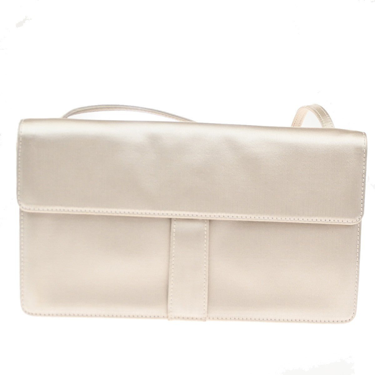 YVES SAINT LAURENT YSL Logo Shoulder Bag Satin Light Beige Italy SHW 82RL766