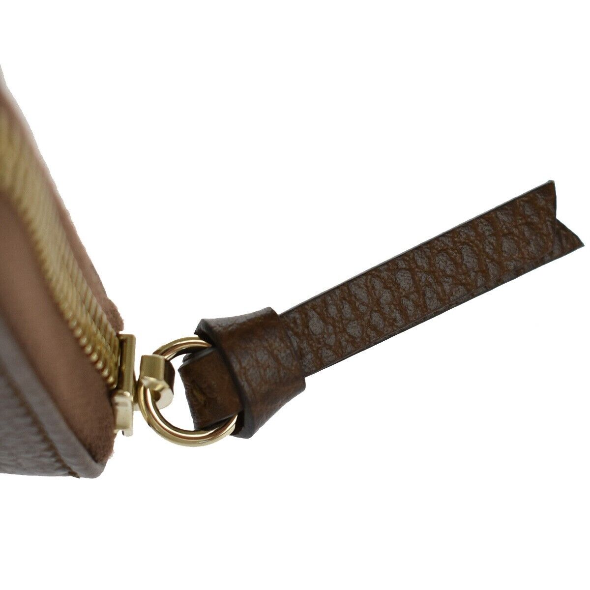 GUCCI Logo Zipper Coin Case Wallet Leather Brown Gold Made In Italy 83YC830