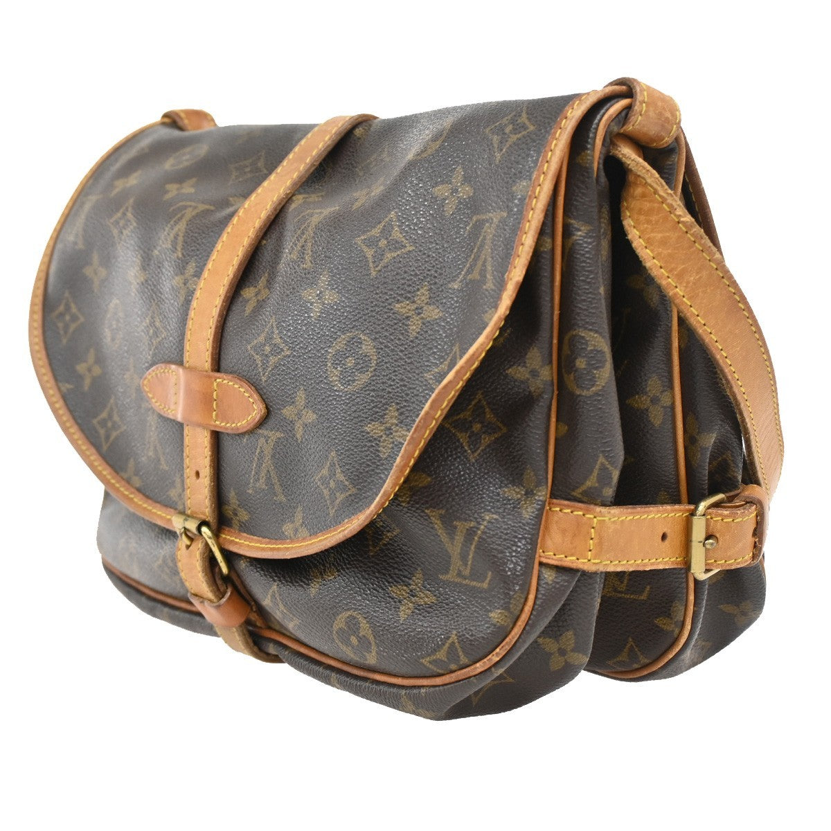 LOUIS VUITTON Logo Saumur 30 Shoulder Bag Monogram Leather Brown M42256 83CA215