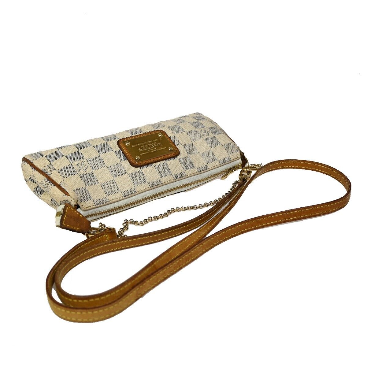 LOUIS VUITTON Eva Chain Shoulder Bag Damier Azur Leather White N55214 10FA502
