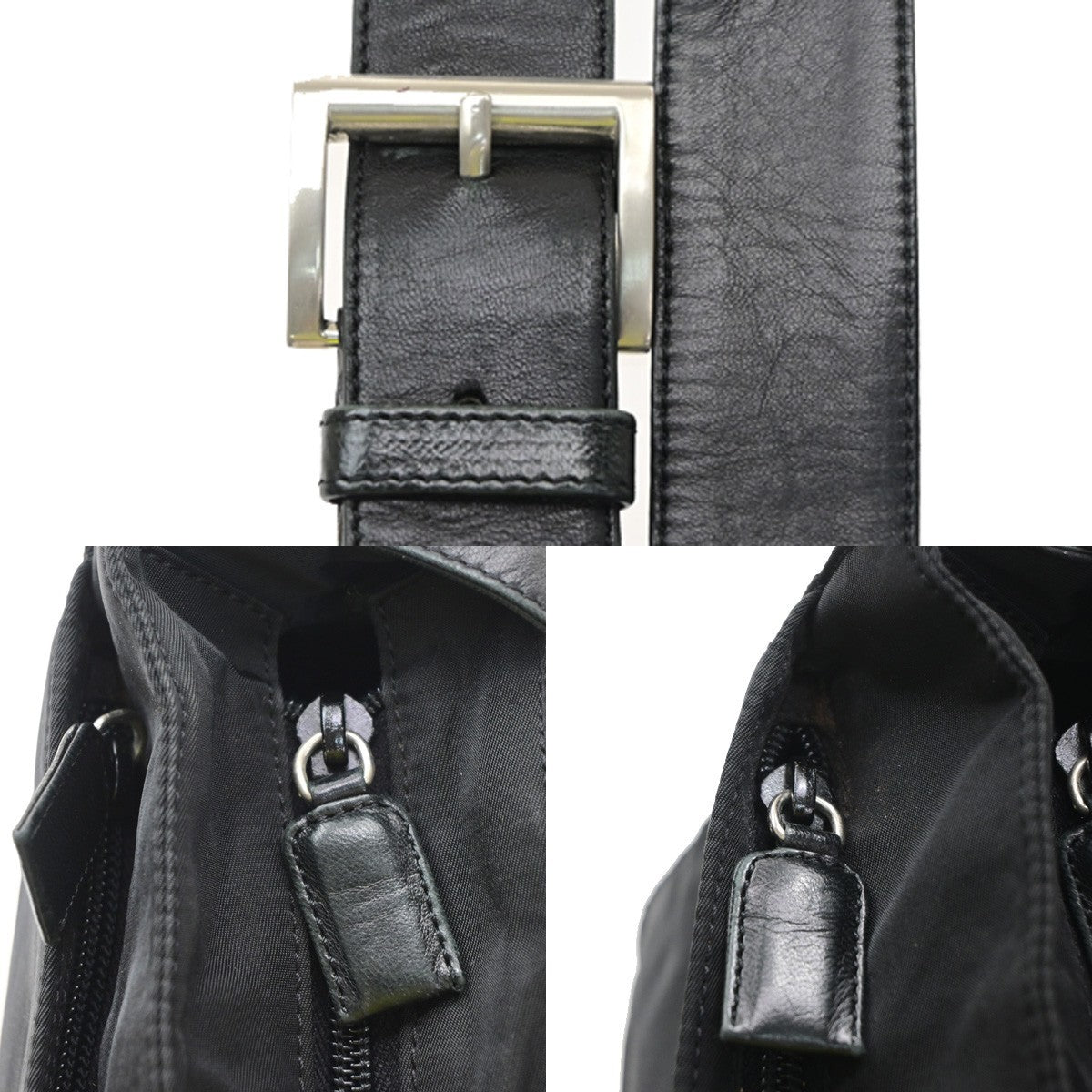PRADA MILANO Logo Tessuto Shoulder Bag Nylon Leather Black 62SA169