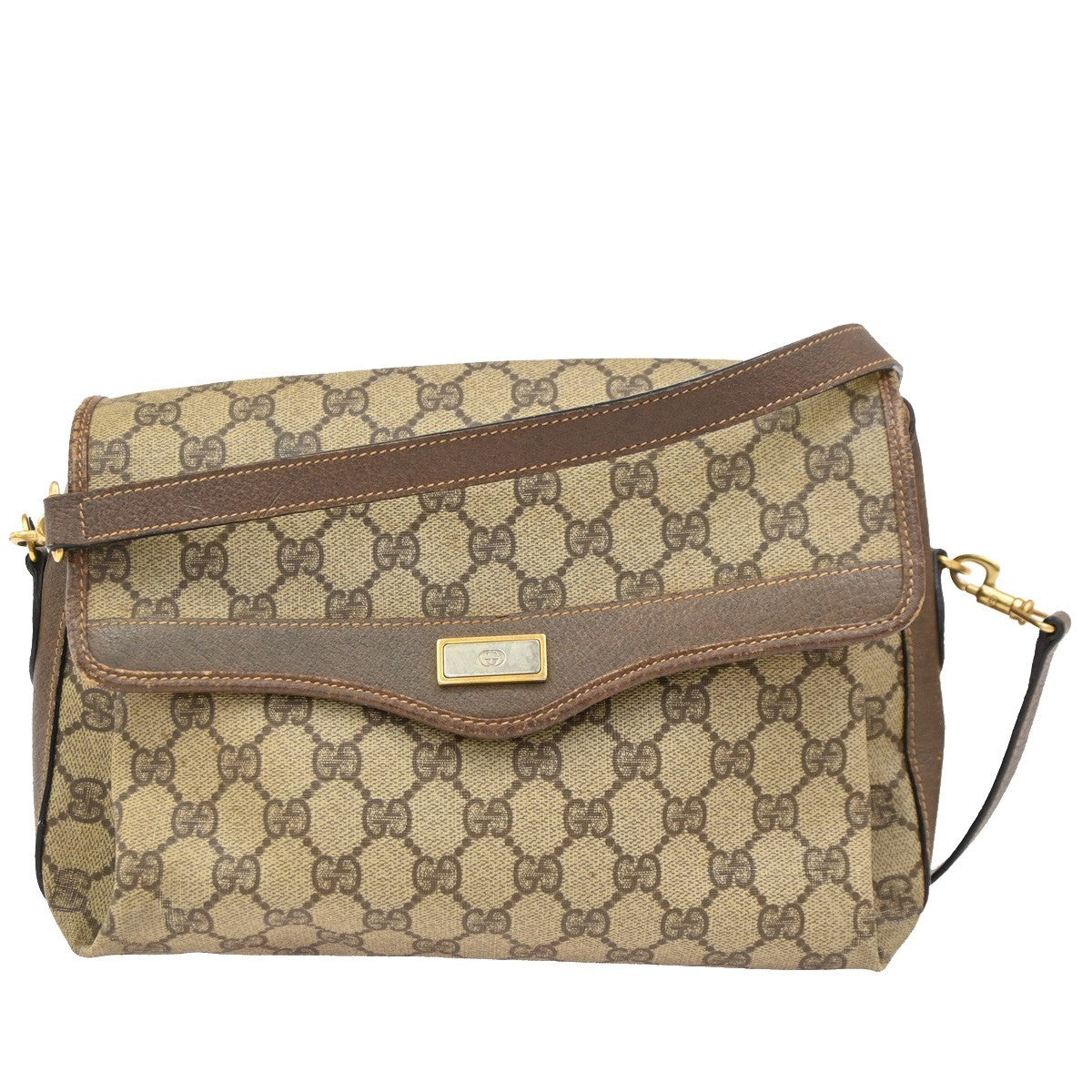 GUCCI Logo GG Pattern Shoulder Bag PVC Leather Brown GHW Italy 04DA118