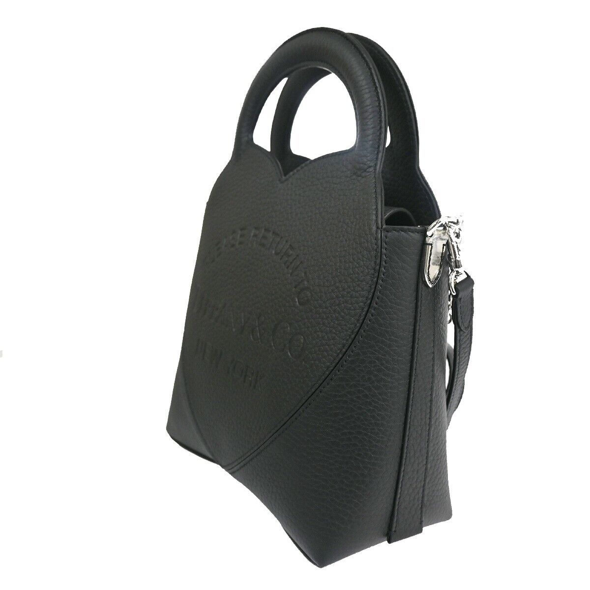 TIFFANY & CO. Return To Tiffany 2Way Hand Mini Tote Bag Leather Black 694RC853