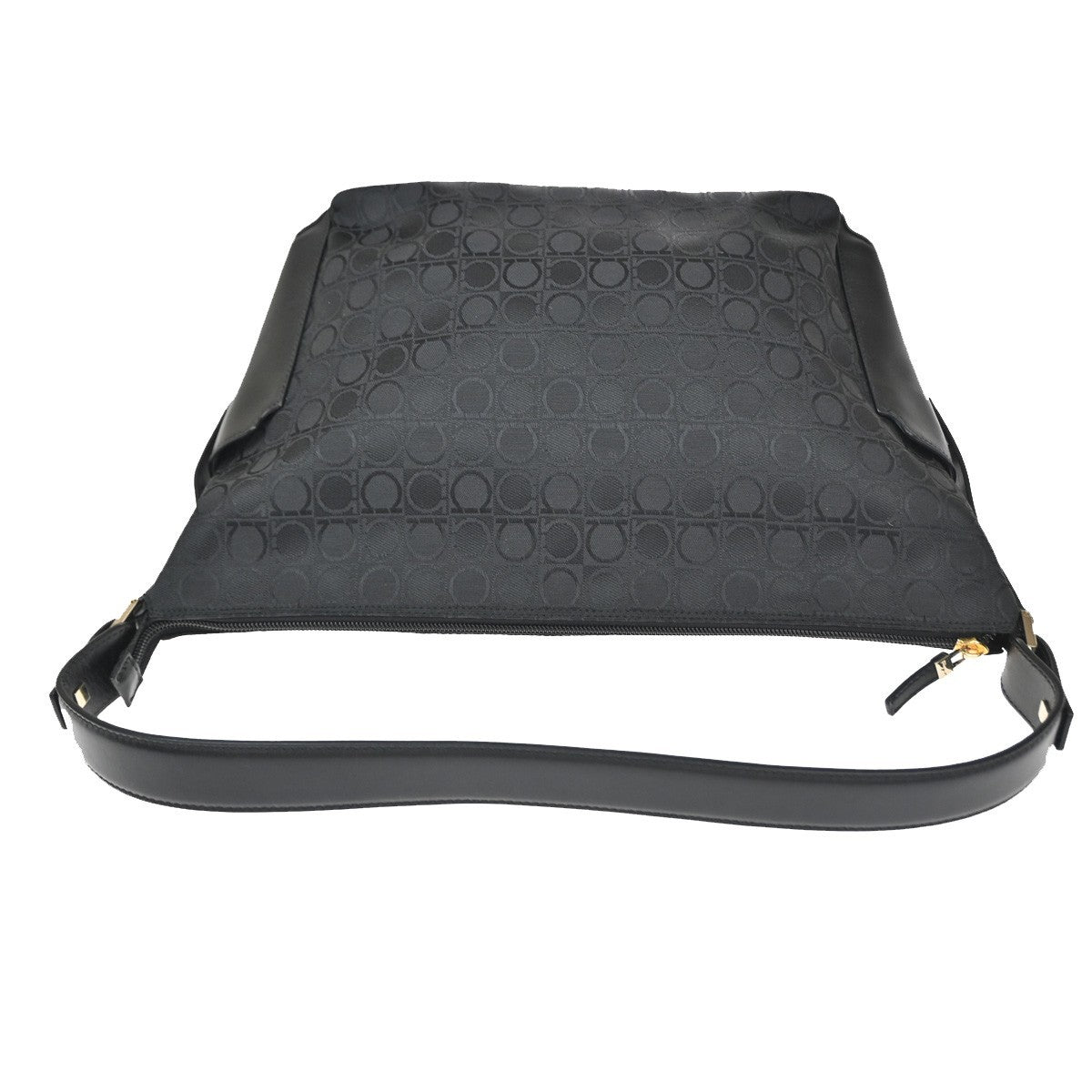 SALVATORE FERRAGAMO Logo Gancini Hand Bag Canvas Leather Black GHW Italy 63CA873