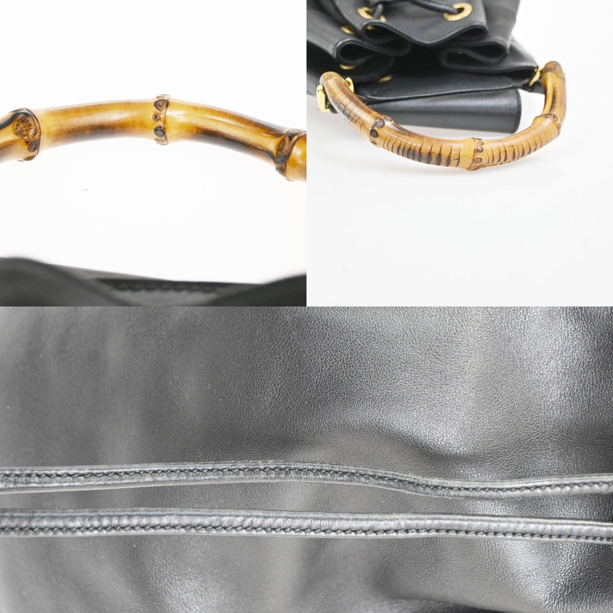 GUCCI Bamboo  Drawstring One Shoulder Back Pack Bag Leather BK GHW 88TA580