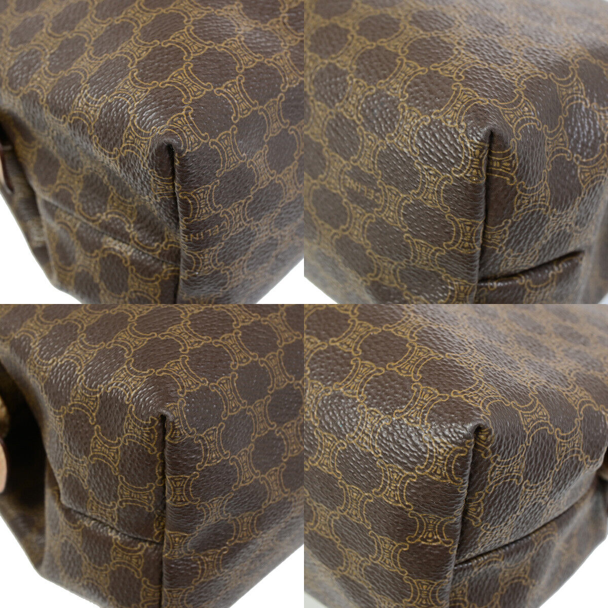 CELINE Logo Macadam Pattern Pouch Hand Bag PVC Leather Brown GHW 04SJ099