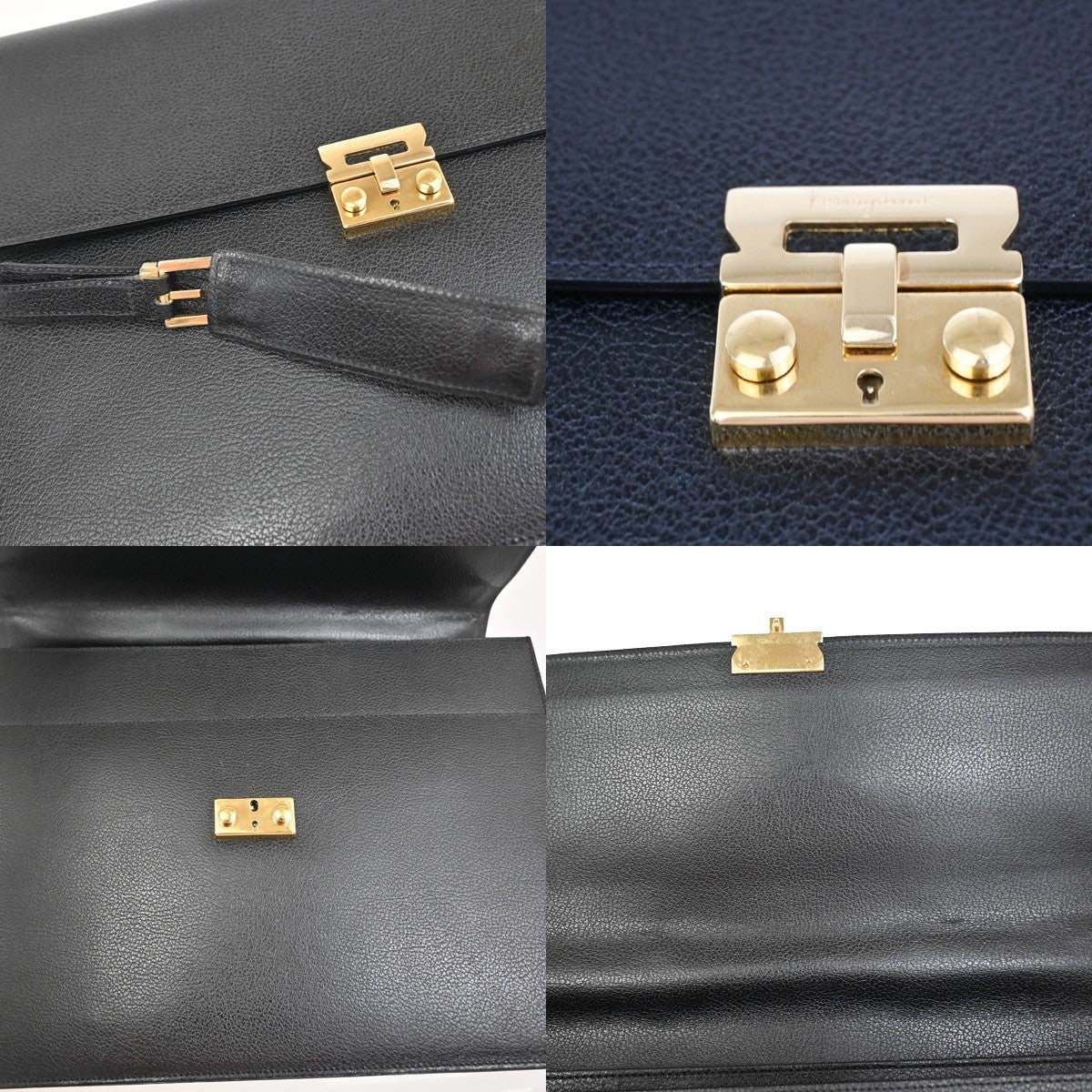 SALVATORE FERRAGAMO Logo 2way Brifecase Hand Bag Leather Black GHW Italy 63ZA157