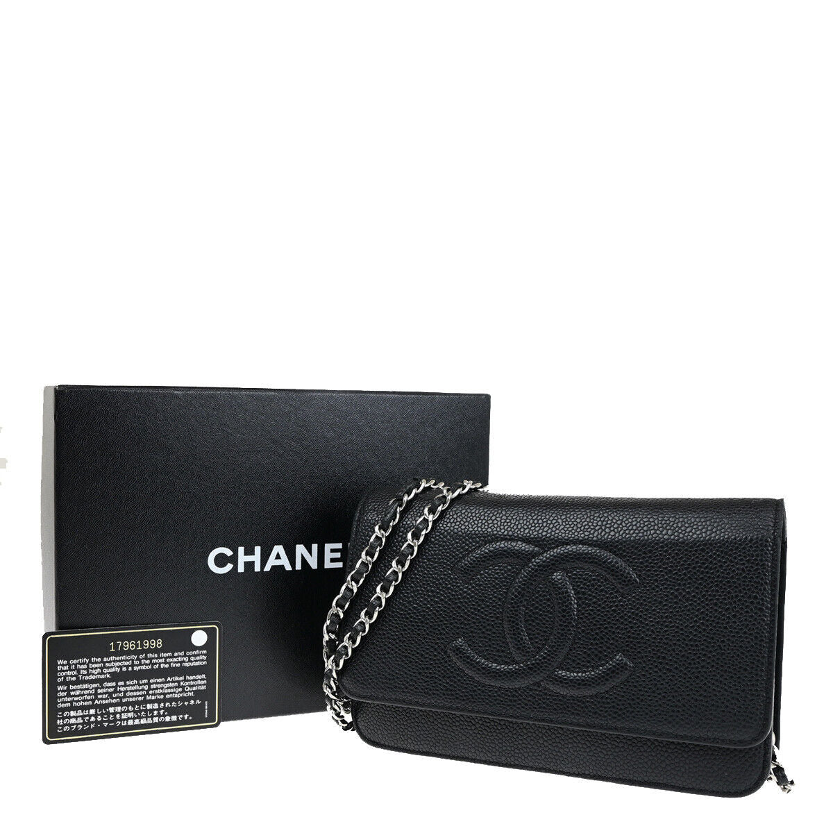 CHANEL CC Logo GST Chain Shoulder Bag Wallet Caviar Skin Leather BK SHW 390RF144