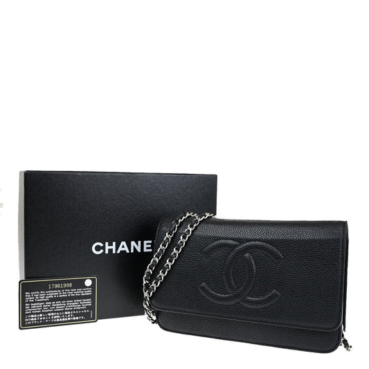 CHANEL CC Logo GST Chain Shoulder Bag Wallet Caviar Skin Leather BK SHW 390RF144