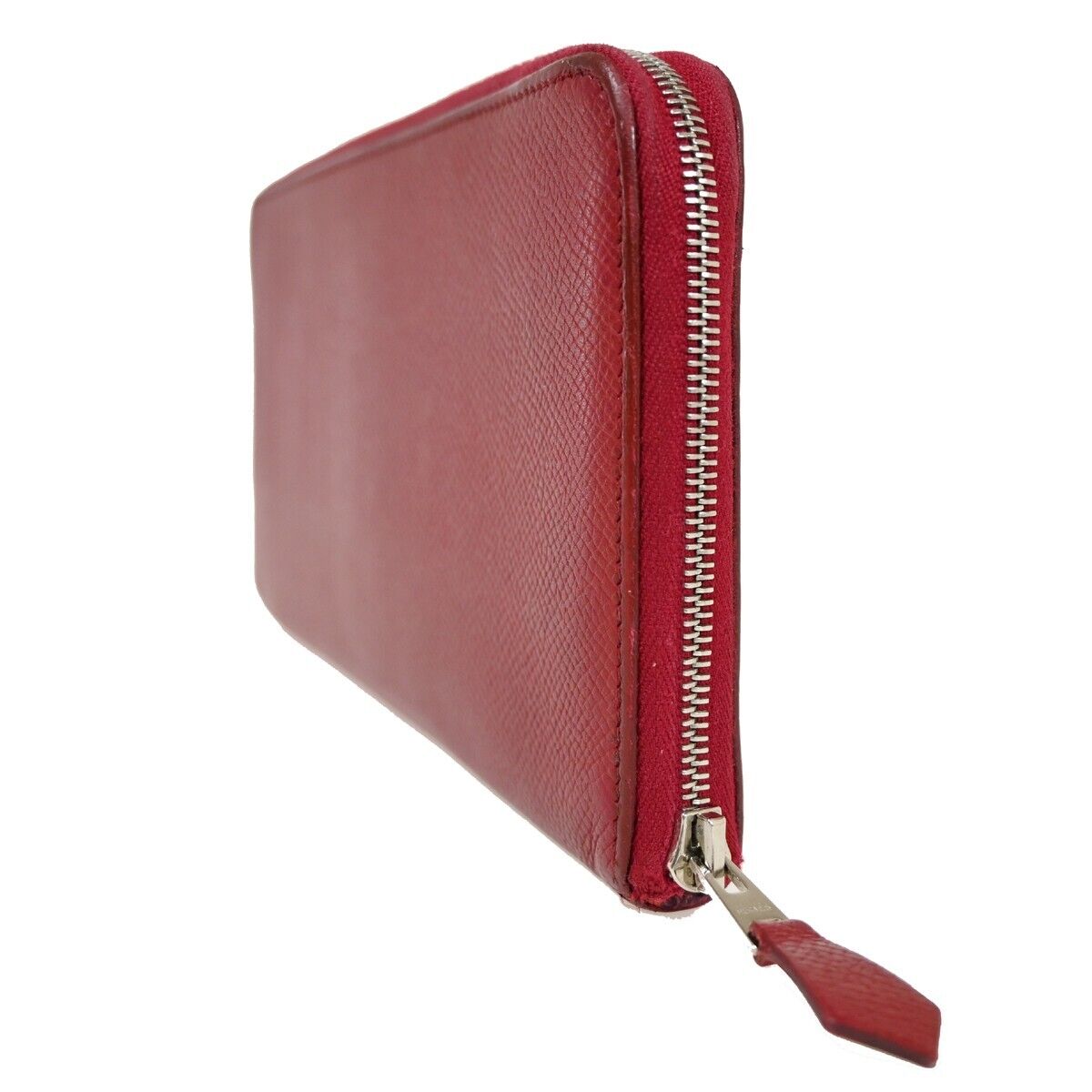 HERMES Azap Silk In Long Zipper Wallet Purse Veau Epsom Leather Red SHW 35YD351