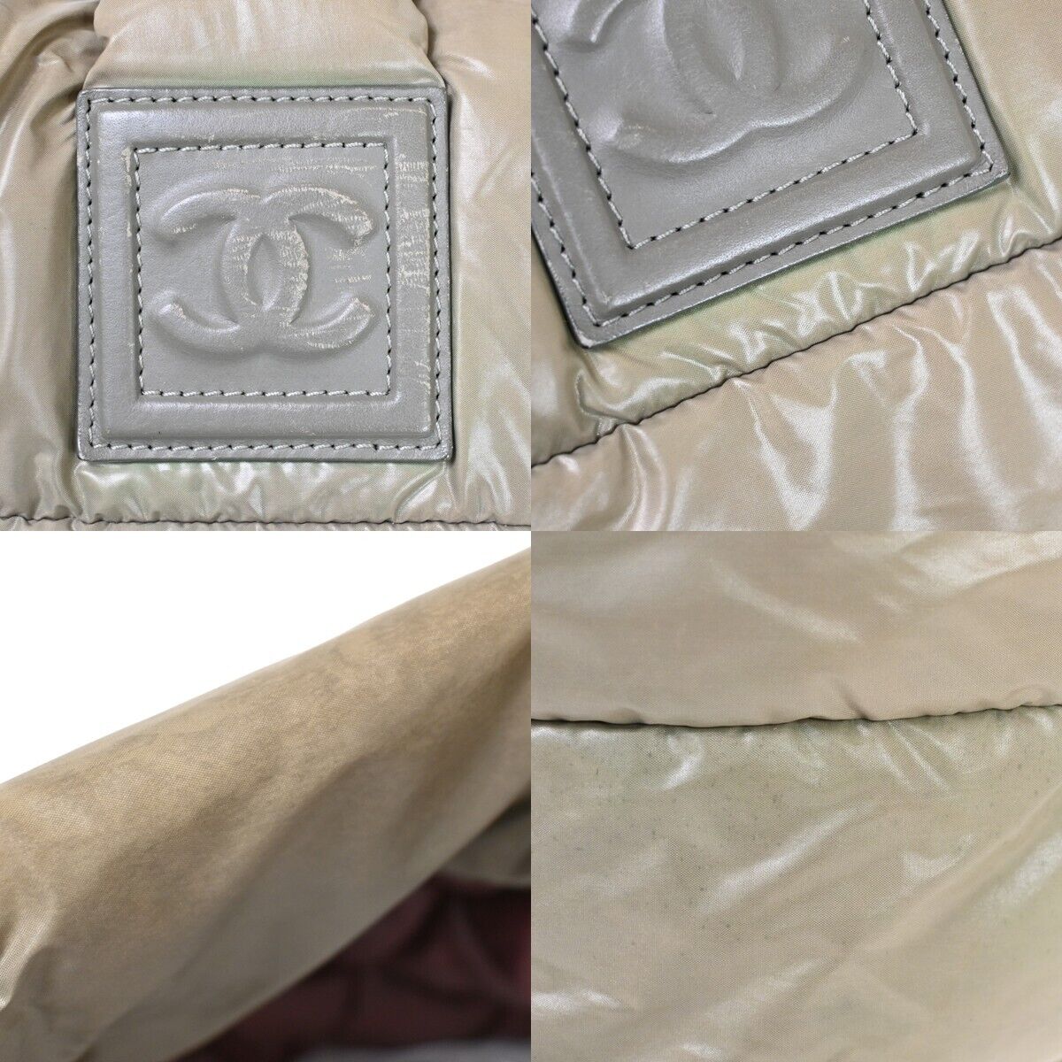 CHANEL CC Coco Cocoon Hand Tote Bag Nylon Leather Khaki Bordeaux Italy 79HB566