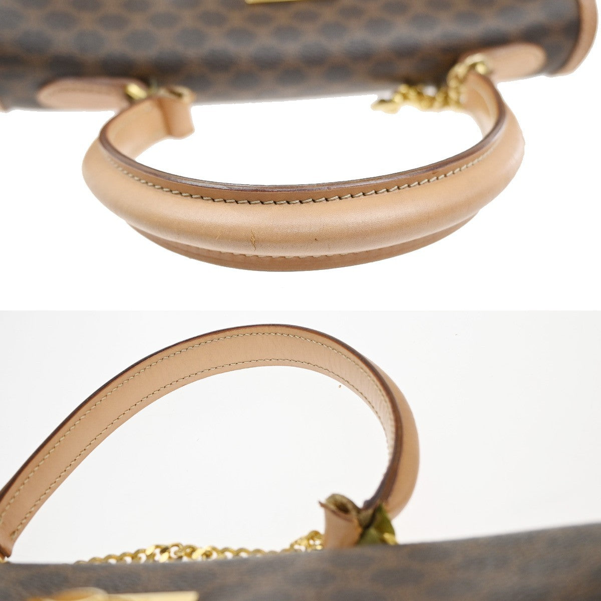 CELINE Logo Macadam Pattern Flap Hand Bag PVC Leather Brown GHW Italy 38MA206