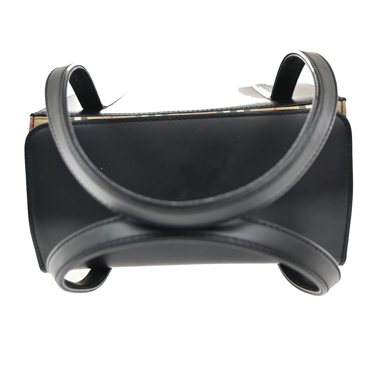 Burbrrys Logo Nova Check Shadow Horse Shoulder Hand Bag Leather Black 30KC505