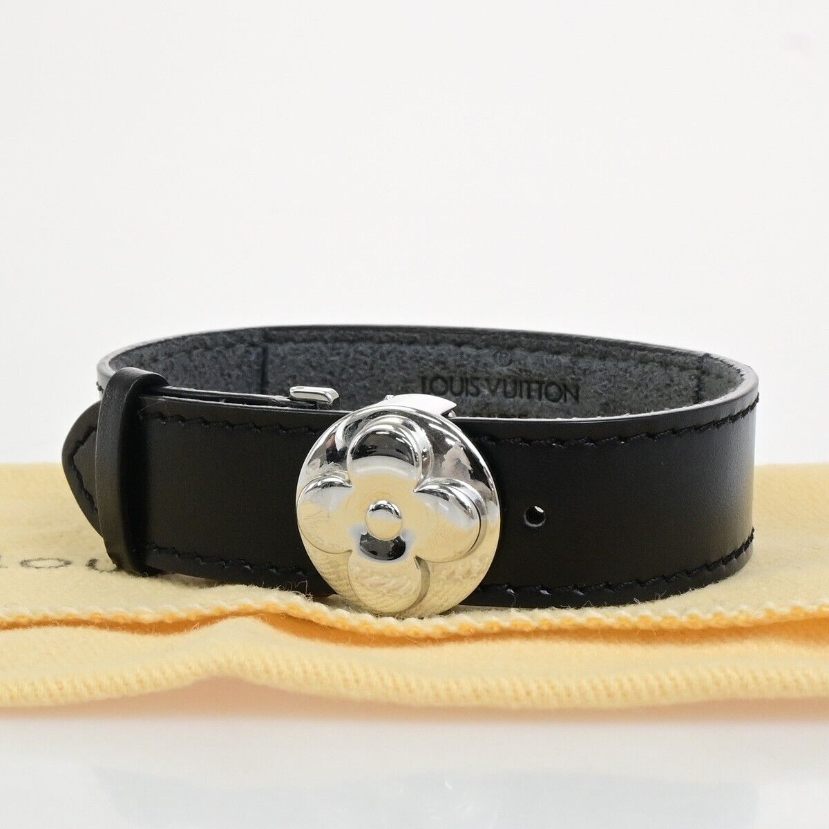 LOUIS VUITTON Good Luck Bracelet Bangle Monogram Leather Black M64447 62KA563
