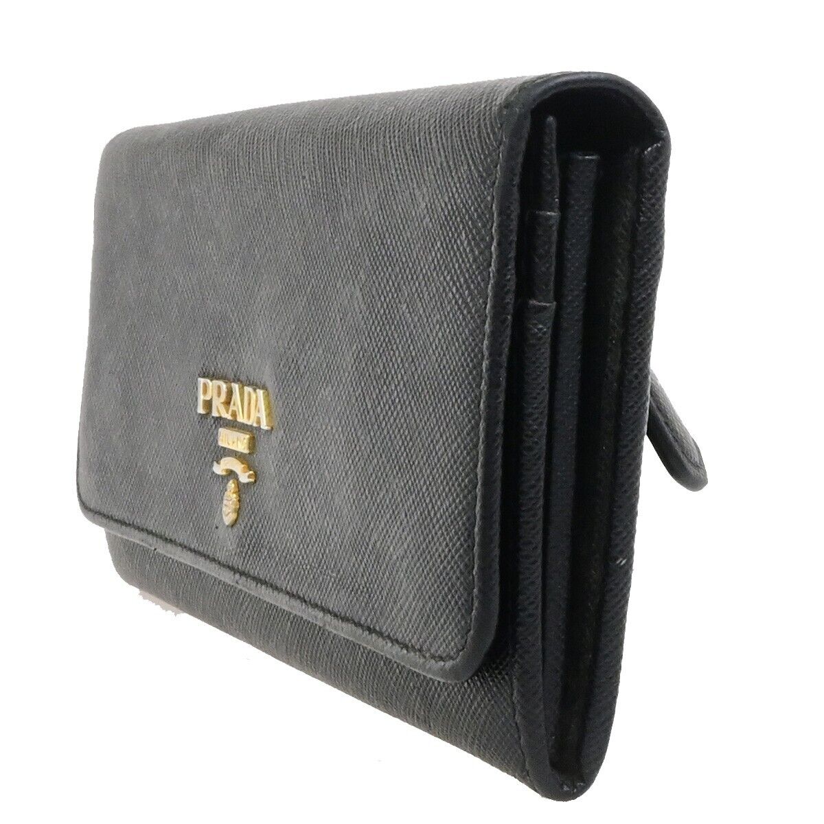 PRADA Logo Bifold Long Wallet Saffiano Leather Black GHW Italy 04ED935