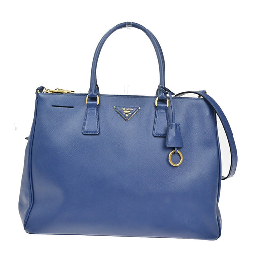 PRADA Logo Saffiano 2Way Shoulder Hand Bag Leather Blue GHW Italy 10YH443