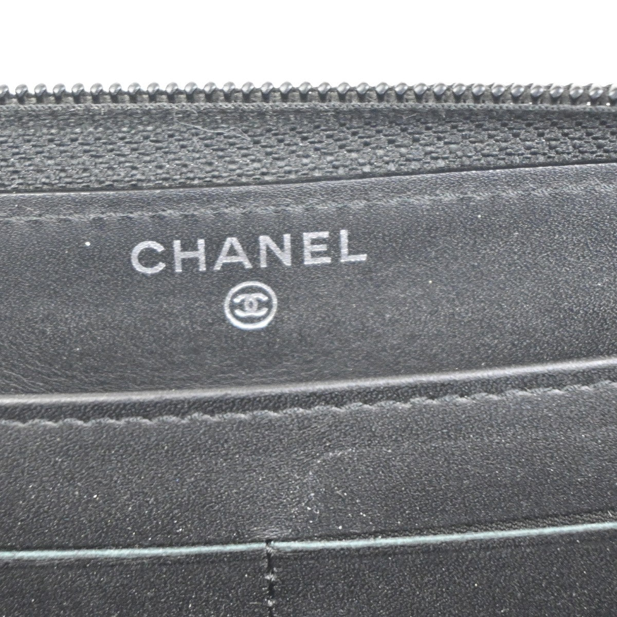 CHANEL CC Logo Zip Around Long Wallet Grained Calfskin Leather Black SHW 70RL612