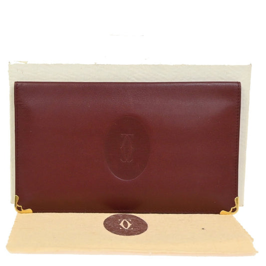 Cartier 2C Logo Bifold Long Wallet Purse Leather Bordeaux Gold Spain 08ZA228