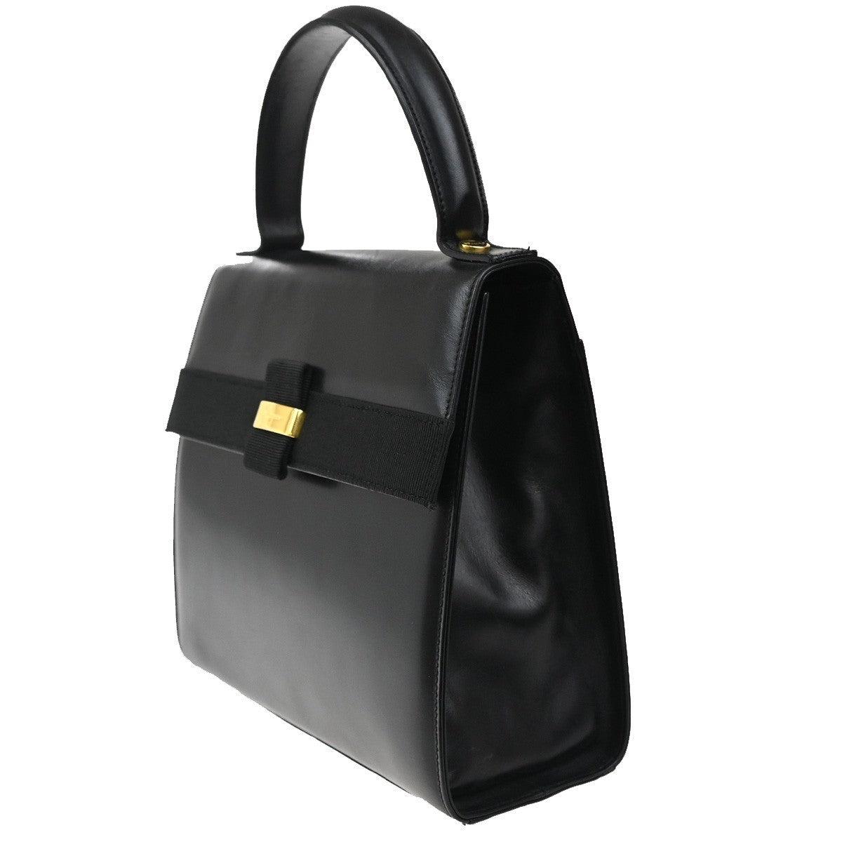 Salvatore Ferragamo Logo Vara flap Hand bag Leather Black GHW Italy 62MA110