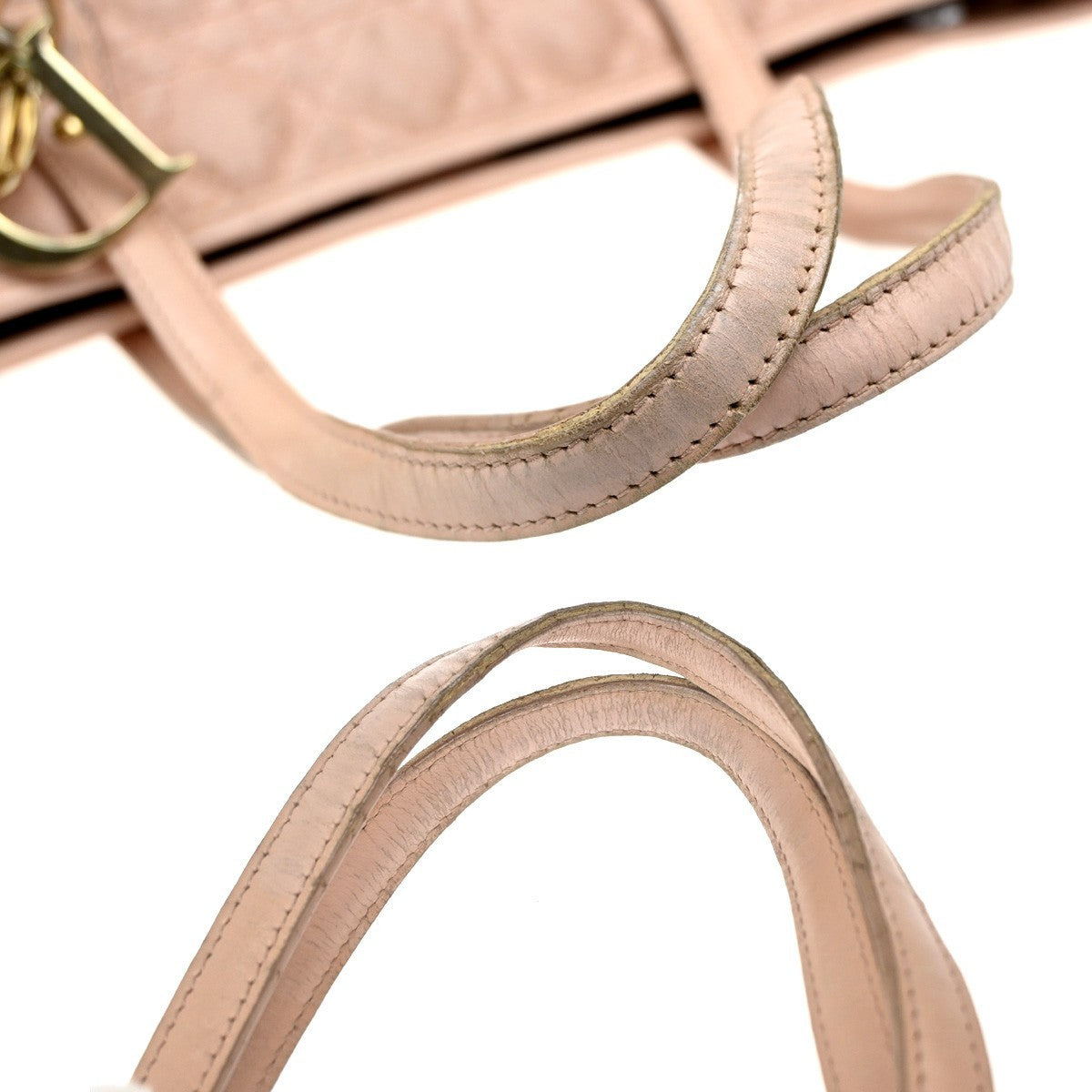 CHRISTIAN DIOR Panarea Cannage Shoulder Bag Coating Canvas Leather Pink 88KP284