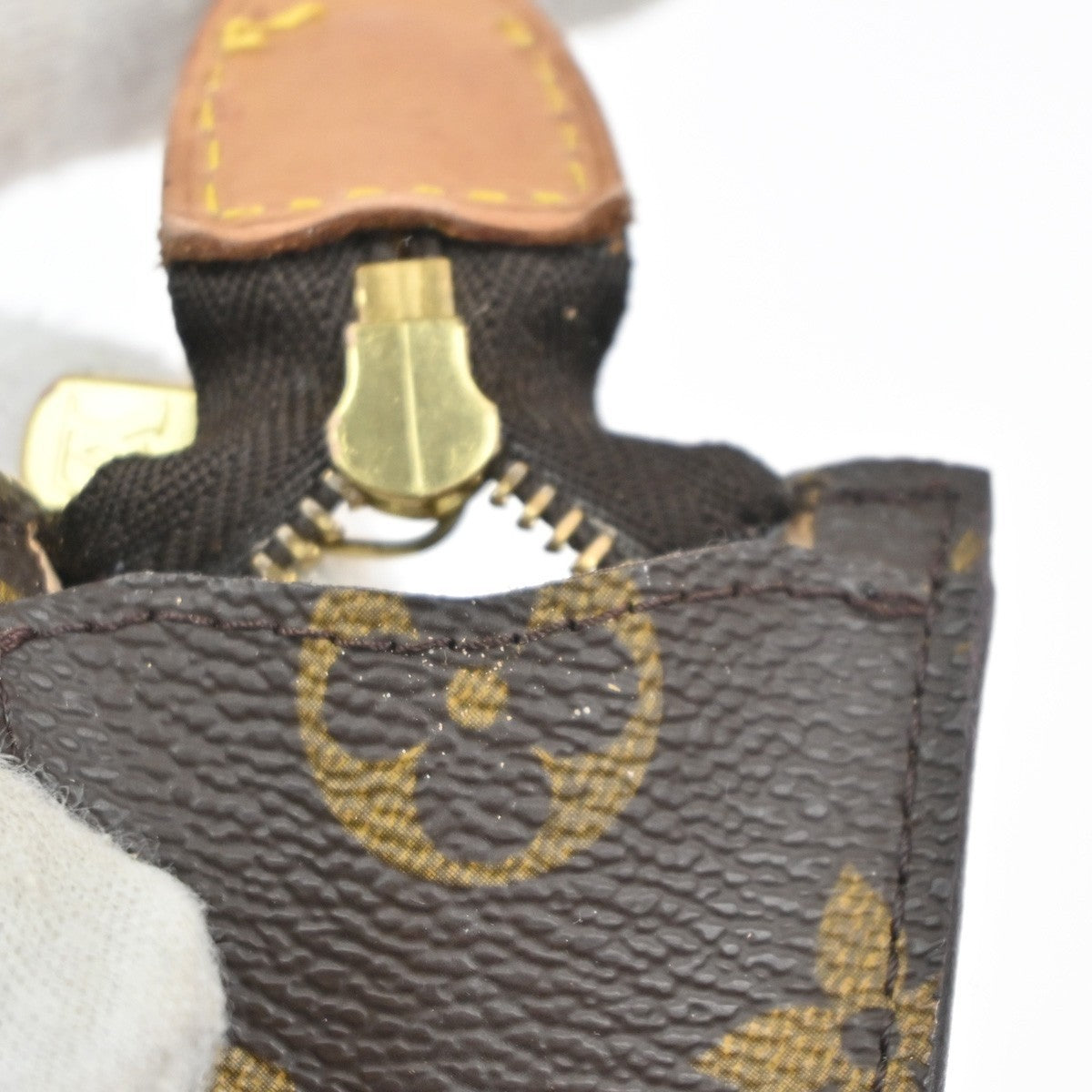 LOUIS VUITTON LV Logo Bucket GM Pouch Bag Monogram Leather Brown Gold 05MA329
