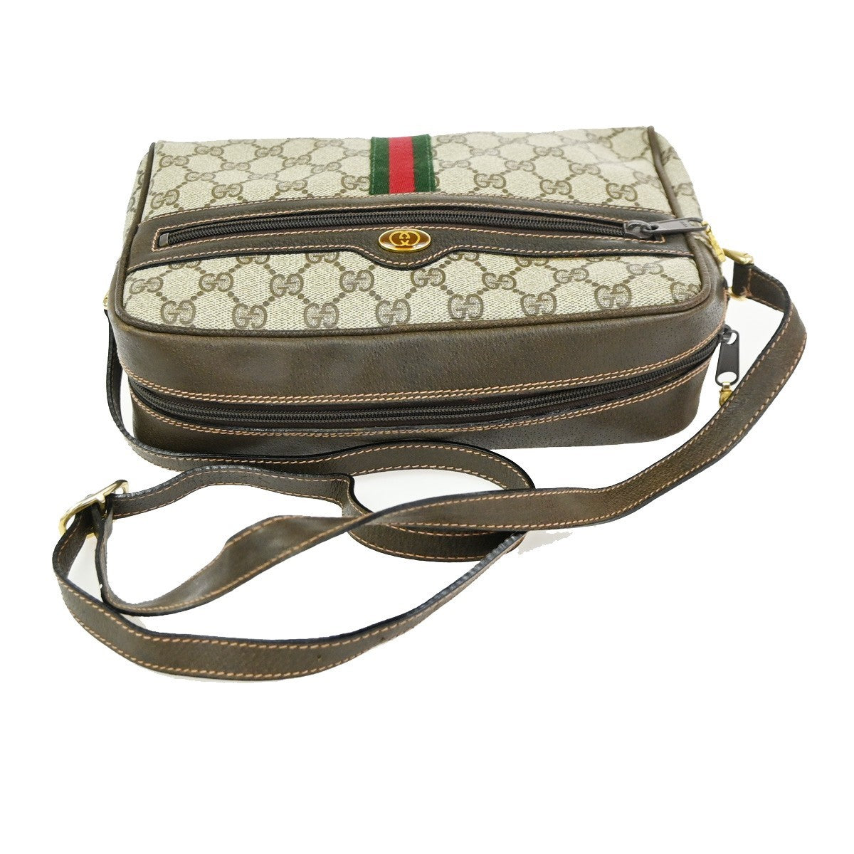 Gucci Logo GG Pattern Sherry Crossbody  Shoulder Bag PVC Leather Brown 37CA993