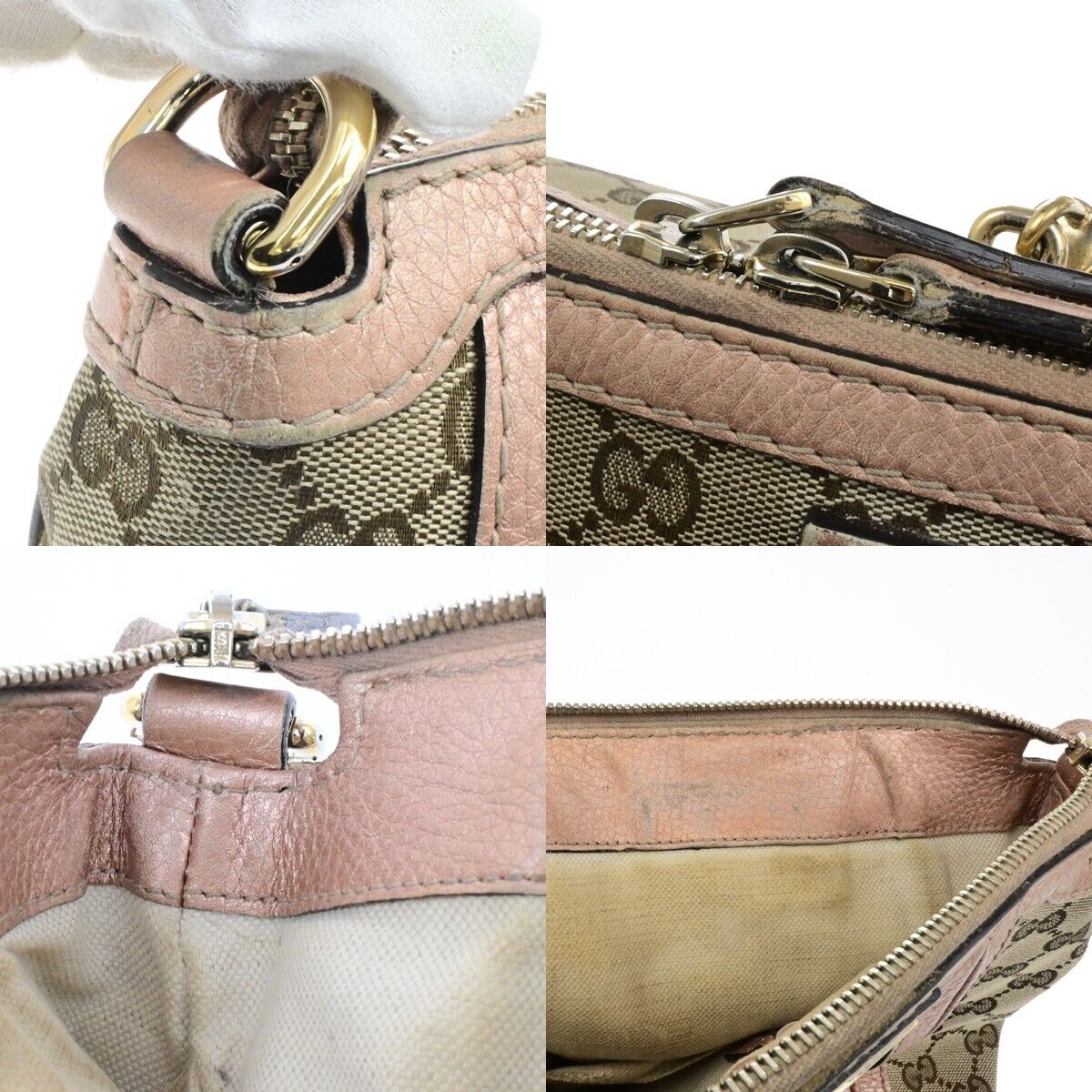 GUCCI Logo GG Pattern Shoulder Tote Bag Bamboo Canvas Leather Brown Pink 30EE118