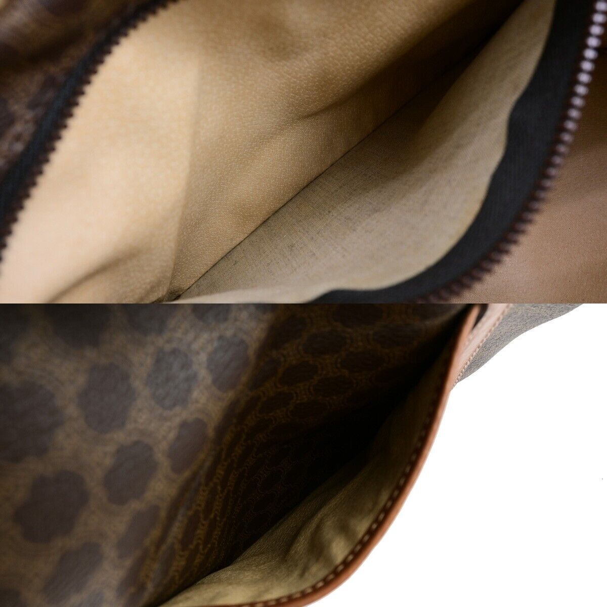 CELINE Macadam Pattern Travel Hand Bag PVC Leather Brown Gold Italy 05ED370