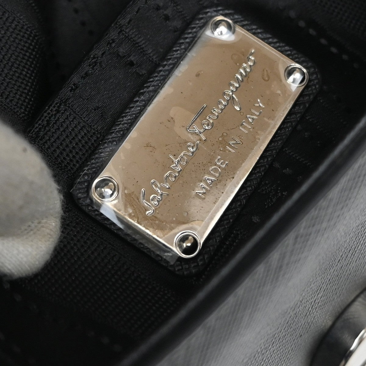 SALVATORE FERRAGAMO Logo Gancini Chain Shoulder Bag Leather Black SHW 33YH542