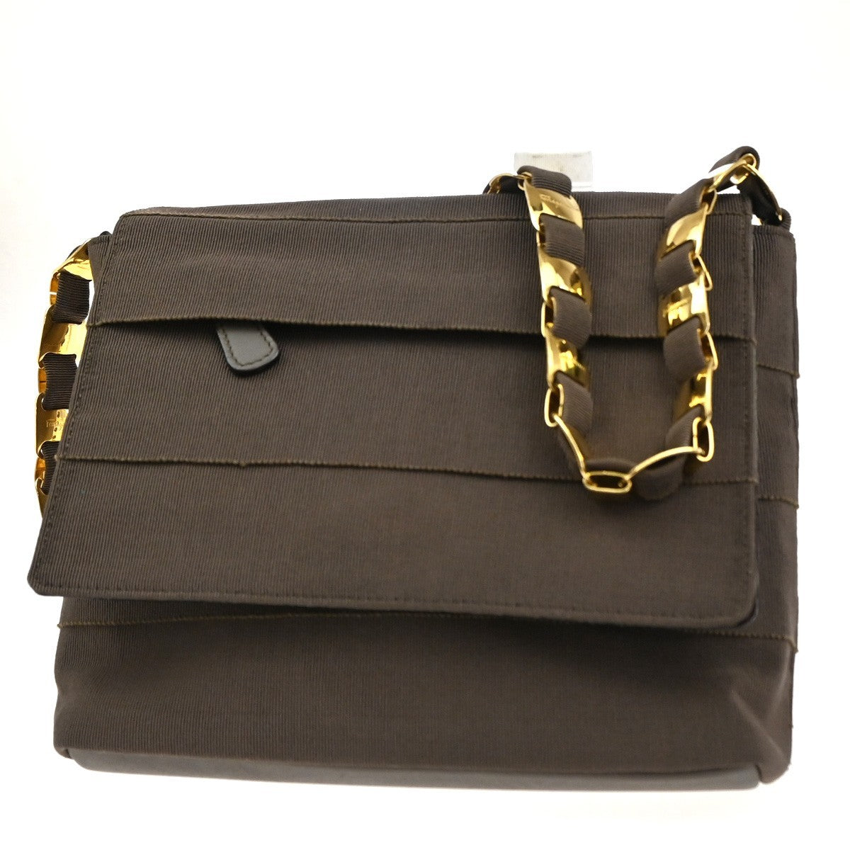 SALVATORE FERRAGAMO Vara Shoulder Bag Canvas Leather Brown GHW Italy 61ZA012