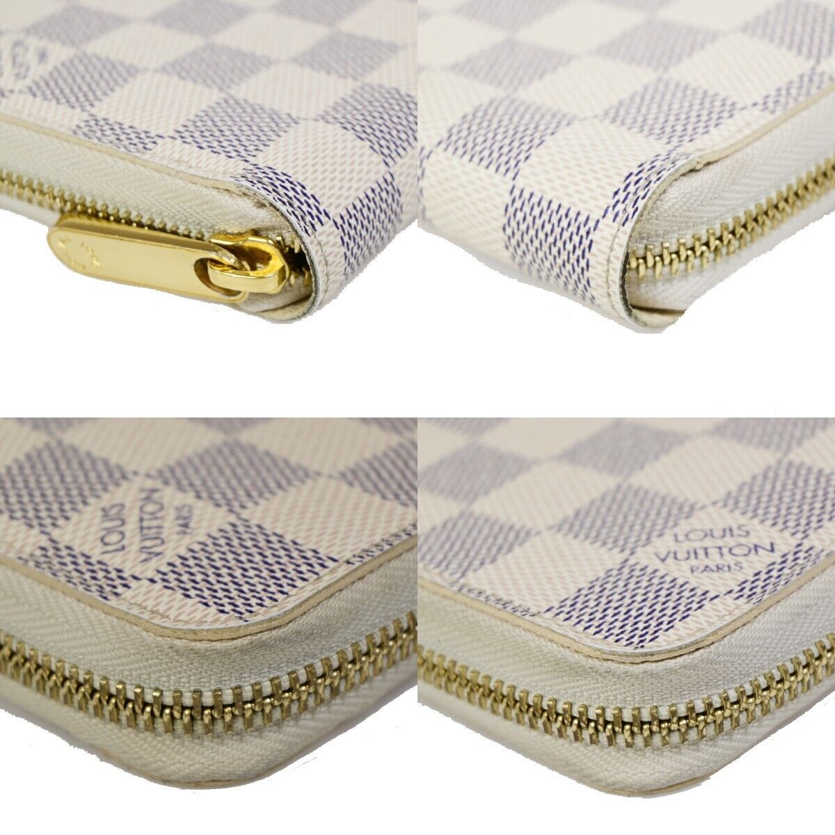 LOUIS VUITTON Long Zippy Wallet Purse Damier Azur Leather White N41660 74KA211