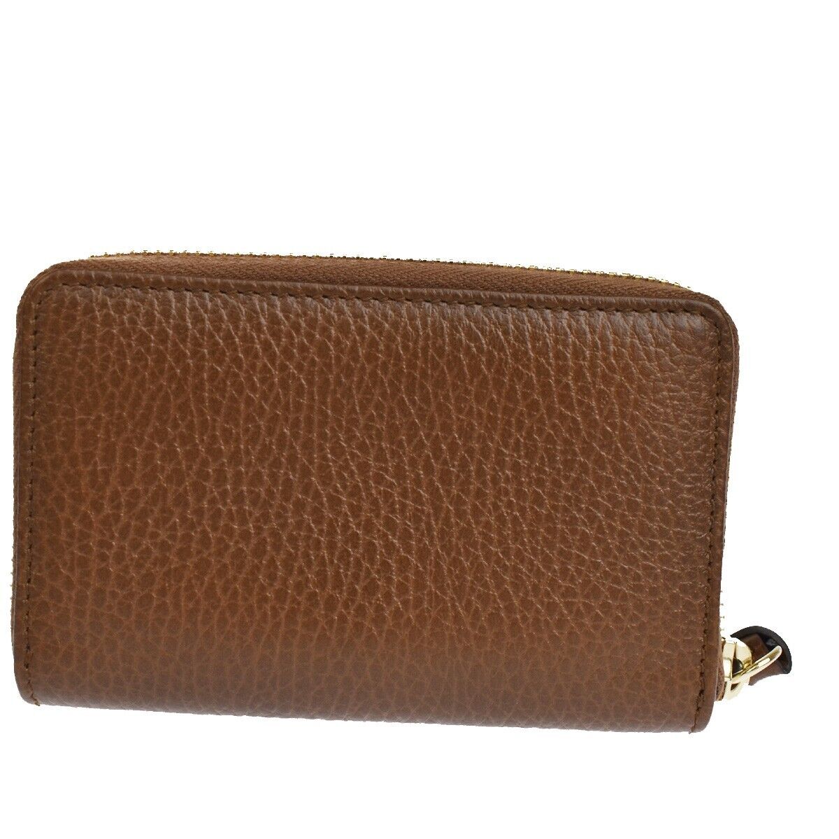 GUCCI Logo Zipper Coin Case Wallet Leather Brown Gold Made In Italy 83YC830
