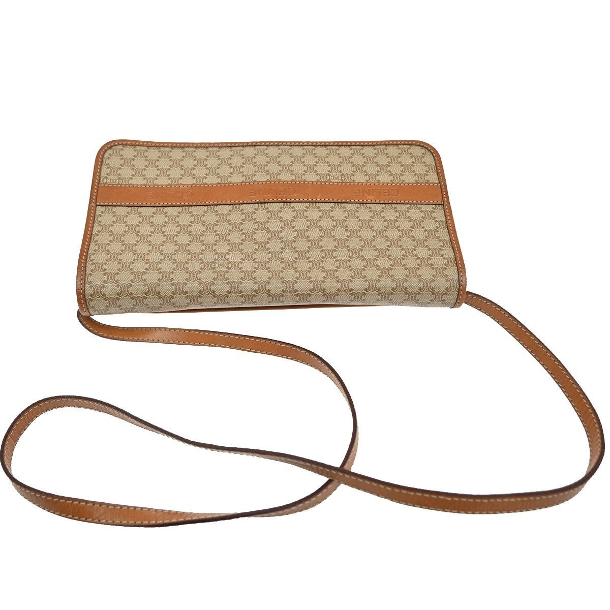 CELINE Macadam Pattern 2Way Shoulder Clutch Bag PVC Leather Beige Italy 69MA114
