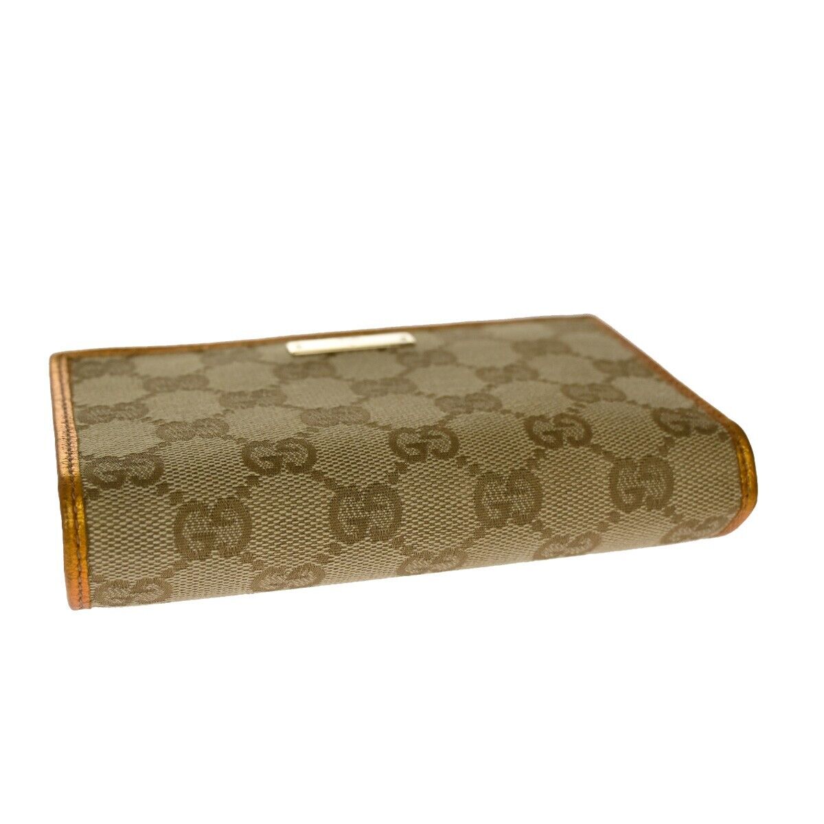 GUCCI GG Pattern Bifold Wallet Purse Canvas Leather Brown Orange Gold 69SH092