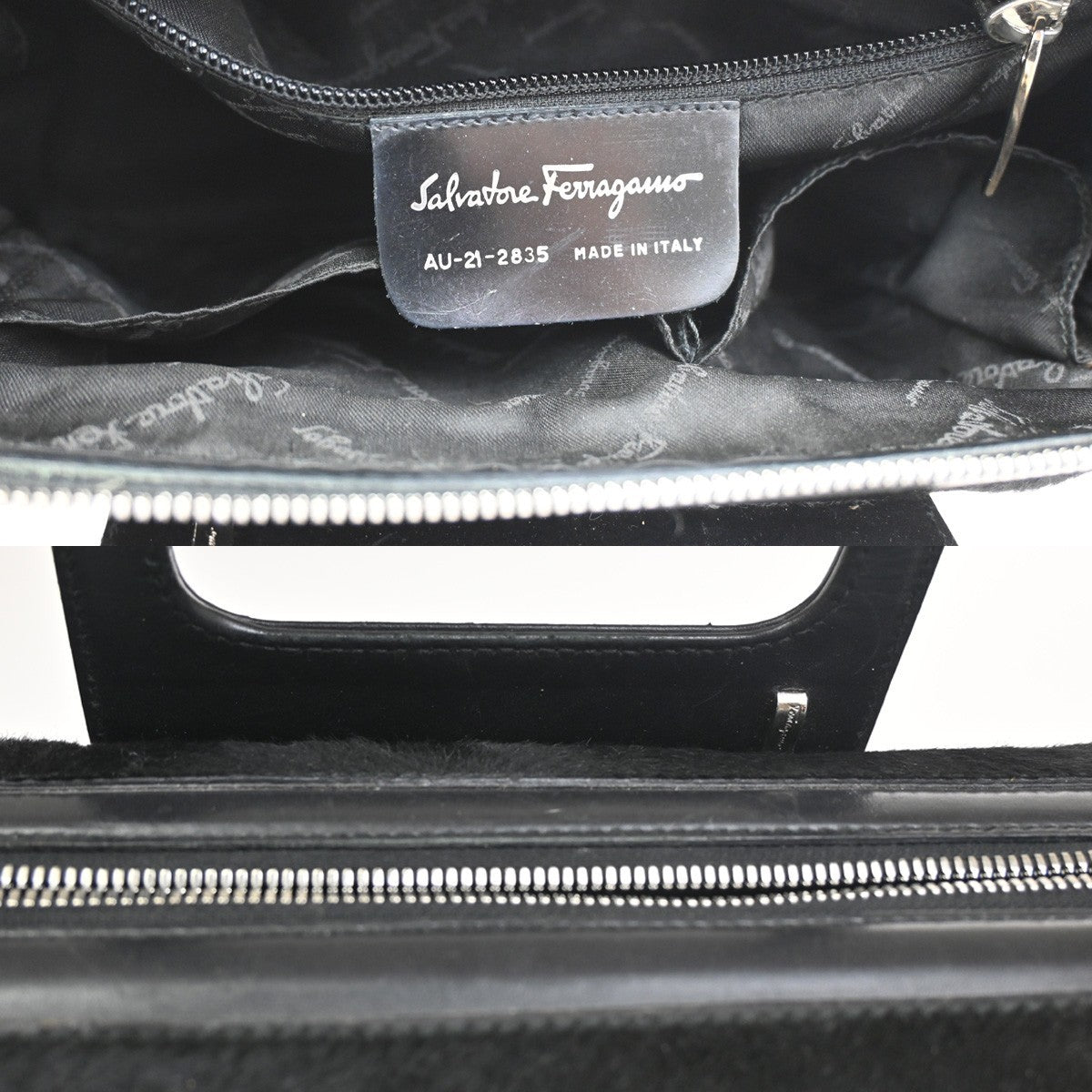 SALVATORE FERRAGAMO Logo 2WAY Shoulder Bag Fur Leather BK SHW Italy 05KC522
