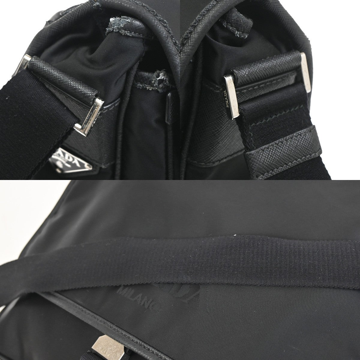 PRADA MILANO Logo Tessuto Messenger Shoulder Bag Nylon Leather Black 09CA778