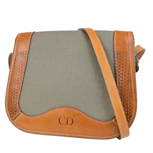 CHRISTIAN DIOR Logo Mini Shoulder Bag PVC Leather Gray Brown GHW France 60ED011