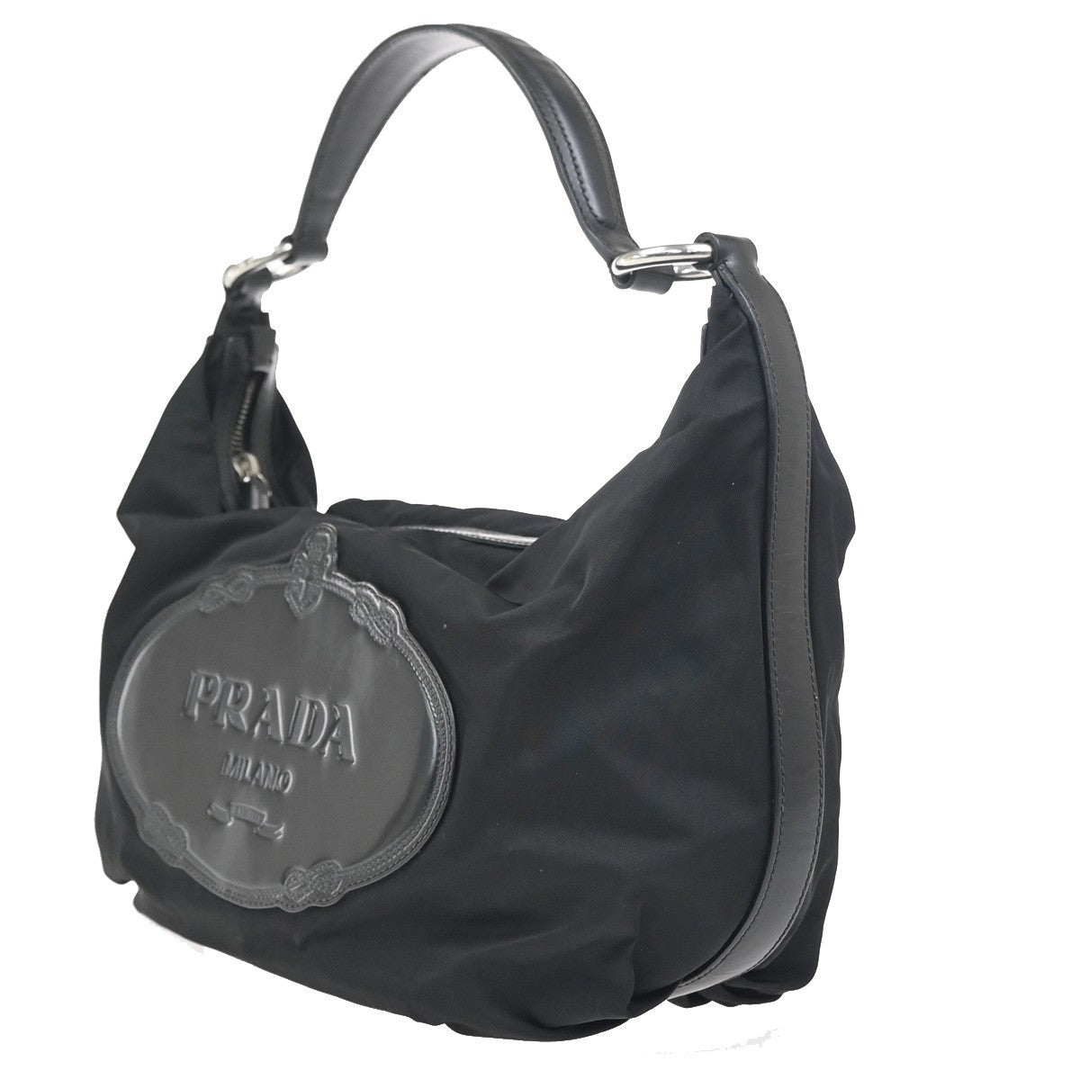 PRADA Triangle Logo Tessuto Shoulder Hand Bag Nylon Leather Black Italy 31ZA360
