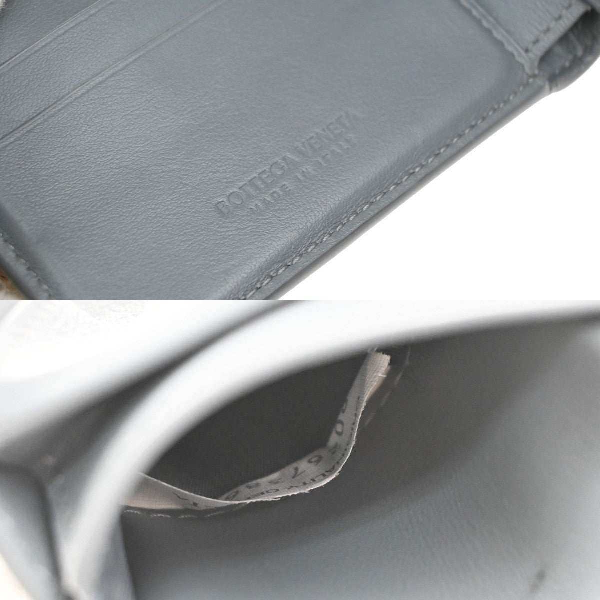 BOTTEGA VENETA Logo Cassette Bifold Compact Wallet Leather Gray Italy 31RP158