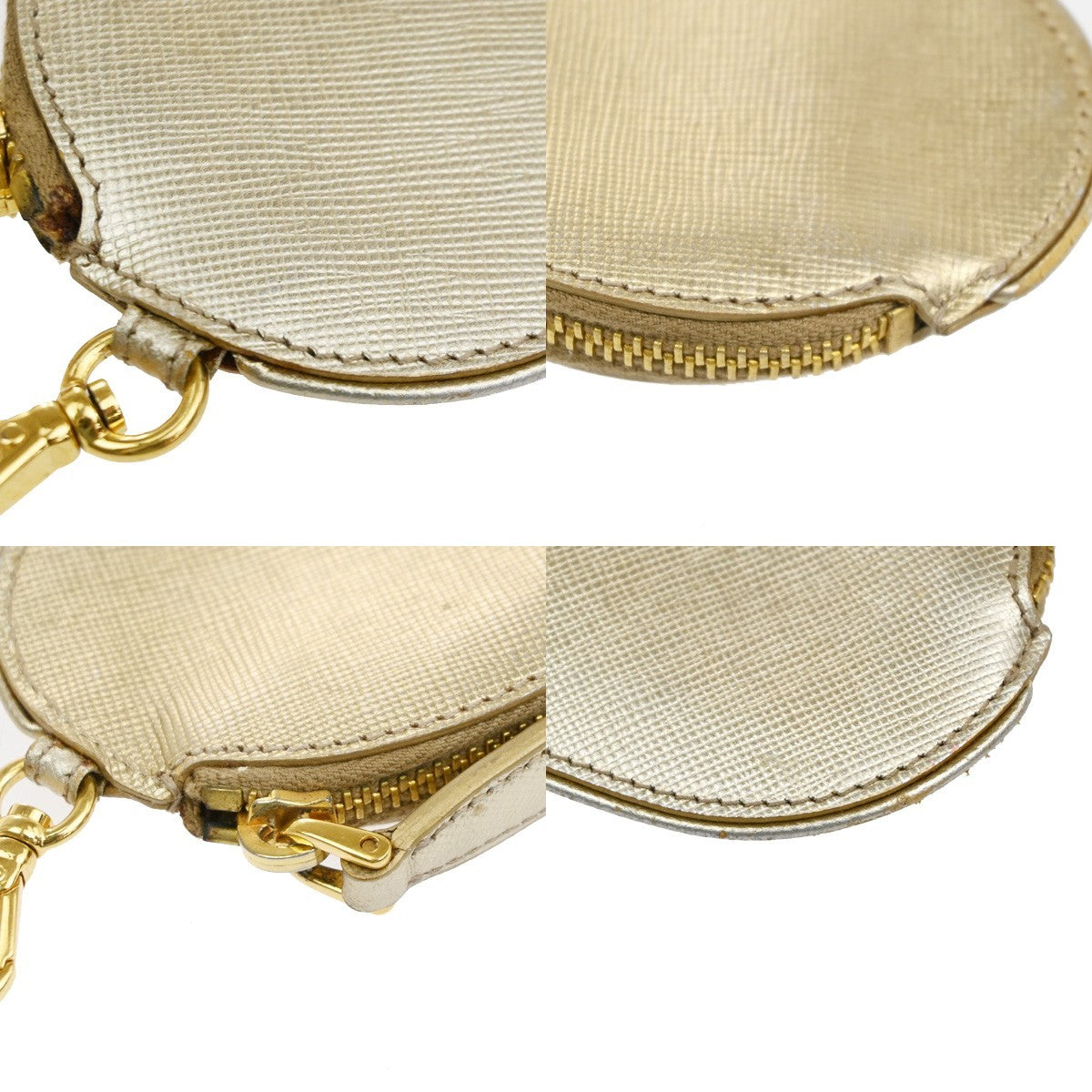 PRADA Zipper Around Mini Coin Case Wallet Saffiano Leather Gold Italy 63MA621