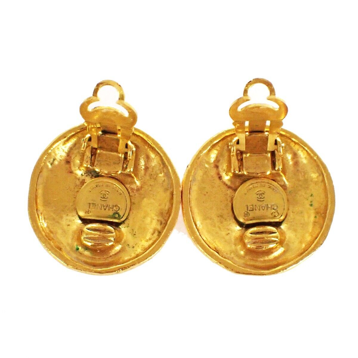 CHANEL CC Logo XL Button Earrings Clip-On GHW France Vintage Accessory 32YD768