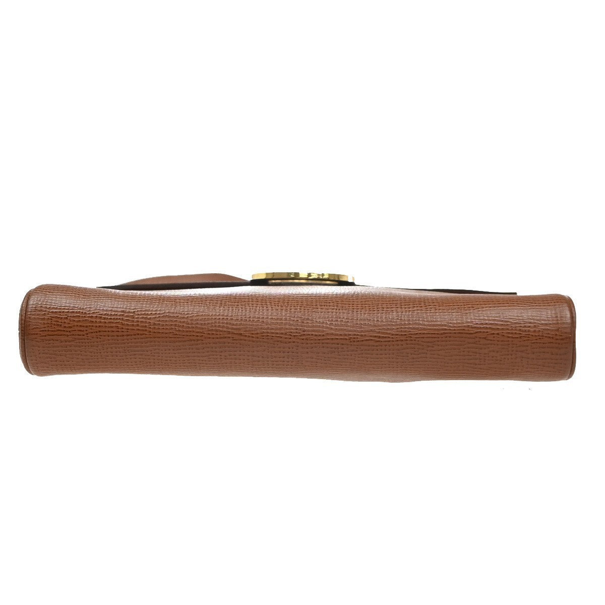 CELINE Logo Circle 2Way Shoulder Clutch Bag Leather Brown Gold Italy 83KP202