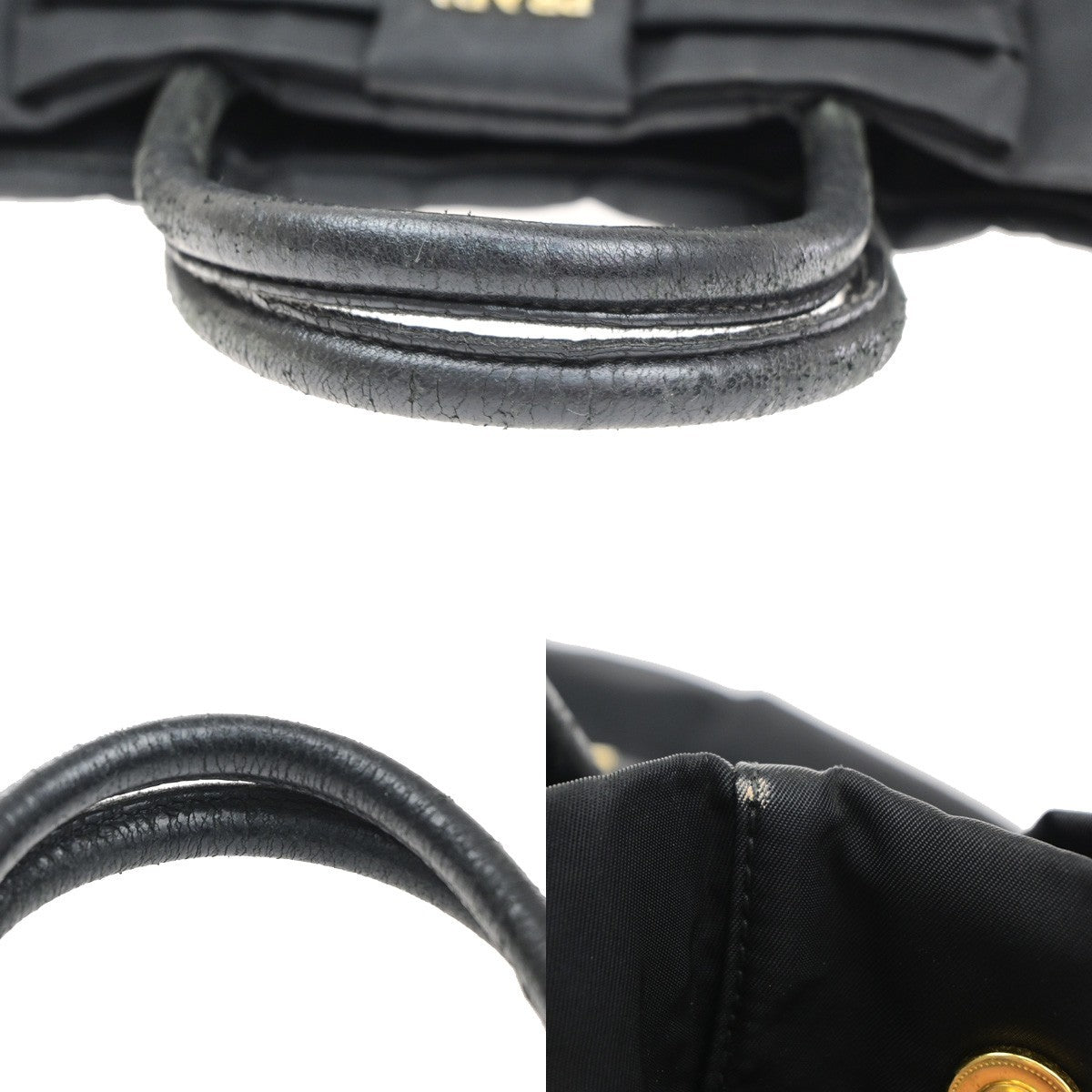 PRADA Logo Ribbon Tote Hand Bag Nylon Leather Black GHW Italy 30MA709