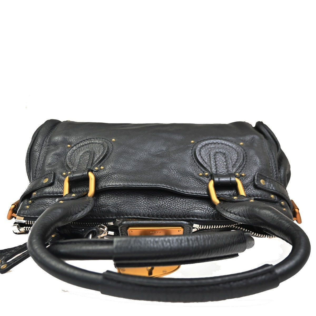 CHLOE Logo Paddington Padlock  Shoulder Handbag Leather Black GHW Italy 620RL739
