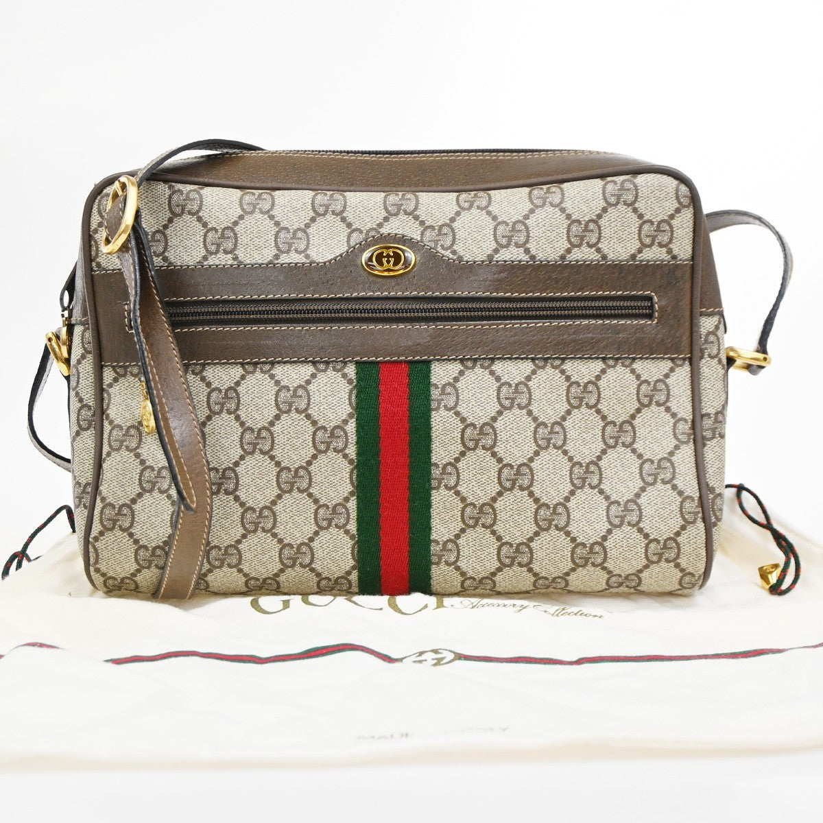 GUCCI Logo GG Pattern Sherry Shoulder Bag PVC Leather Brown Italy 32KC661