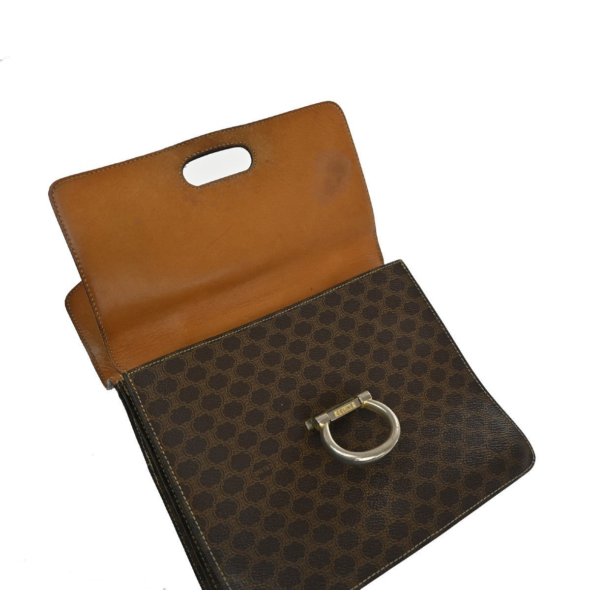 CELINE Logo Macadam Pattern Hand Bag PVC Leather Brown GHW Italy 61KB708